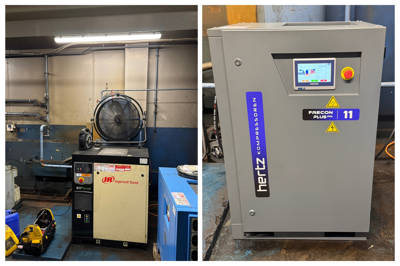 Upgrading Stagecoach Bus Plumstead's Ingersoll-Rand R11 N with a Hertz FRECON PLUS PM 11kW VSD Screw Compressor