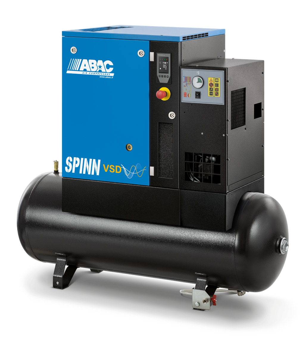 ABAC Spinn 3 EI Variable Speed (VSD) 3kW Screw Compressor, 200L Tank & Dryer