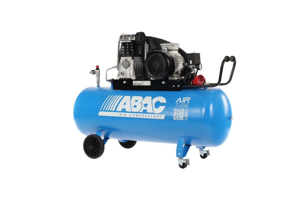 Close-up of ABAC compressor Euro Coupling Push-Fit connection and pressure regulator