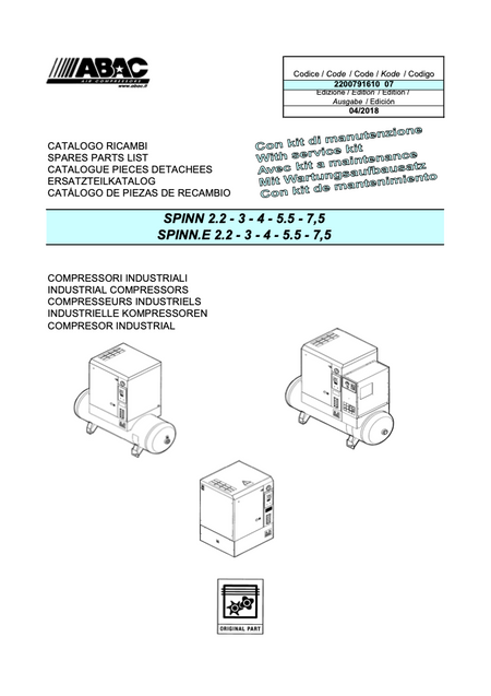 ABAC Spinn (E) 2.2 - 7.5kW Parts Manual From 2018 - airlinkcompressors.com