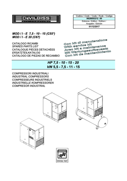 Devilbiss I E 5.5 - 15kW Parts Manual From 2017 - airlinkcompressors.com