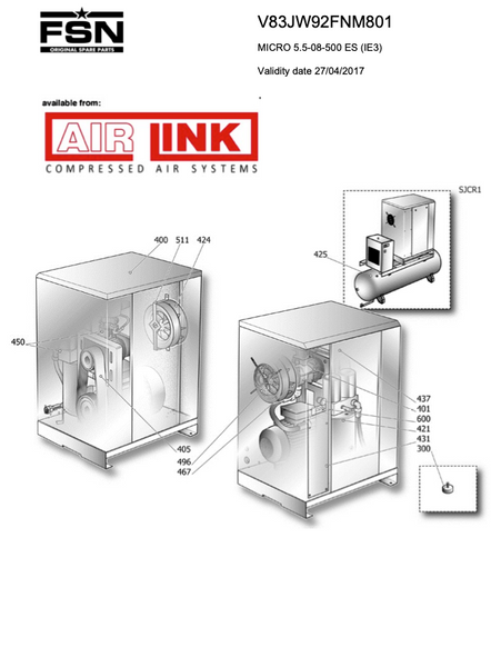 Fini/FSN MICRO 5.5-08-500 ES (IE3) Parts Manual From 2017 - airlinkcompressors.com