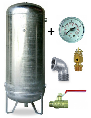 Galvanized Vertical Compressed Air Receiver Tank 1500L & Fittings - 4101000926