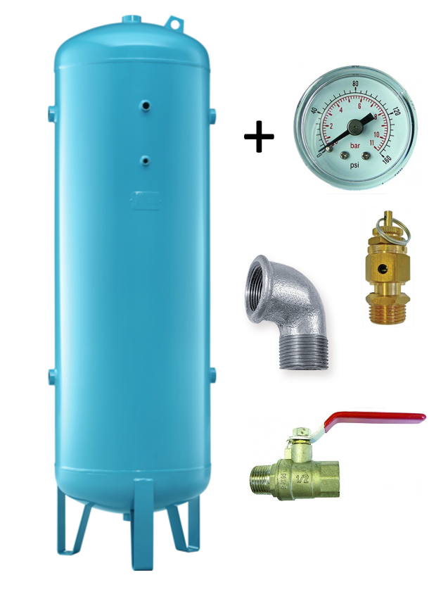 Painted 500Ltr 16 Bar Vertical Compressed Air Receiver Tank & Fittings - 4101000944 - airlinkcompressors.com