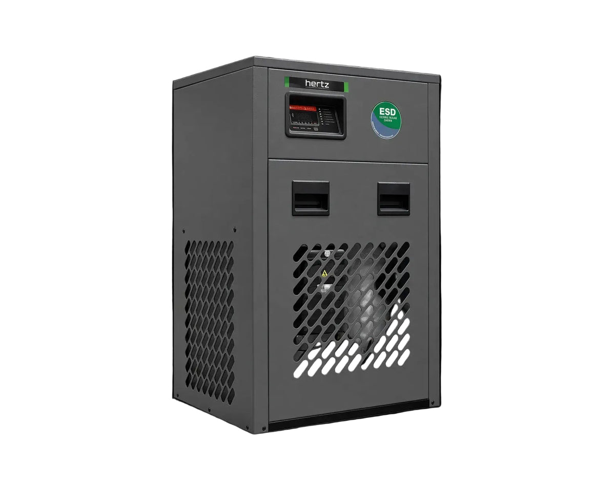 Hertz HRD 30 refrigerated air dryer delivers 29 CFM at +3°C dew point. Compact, low pressure drop design with integrated filters. Ideal for workshops & small industry. Shop at Airlink Compressors.