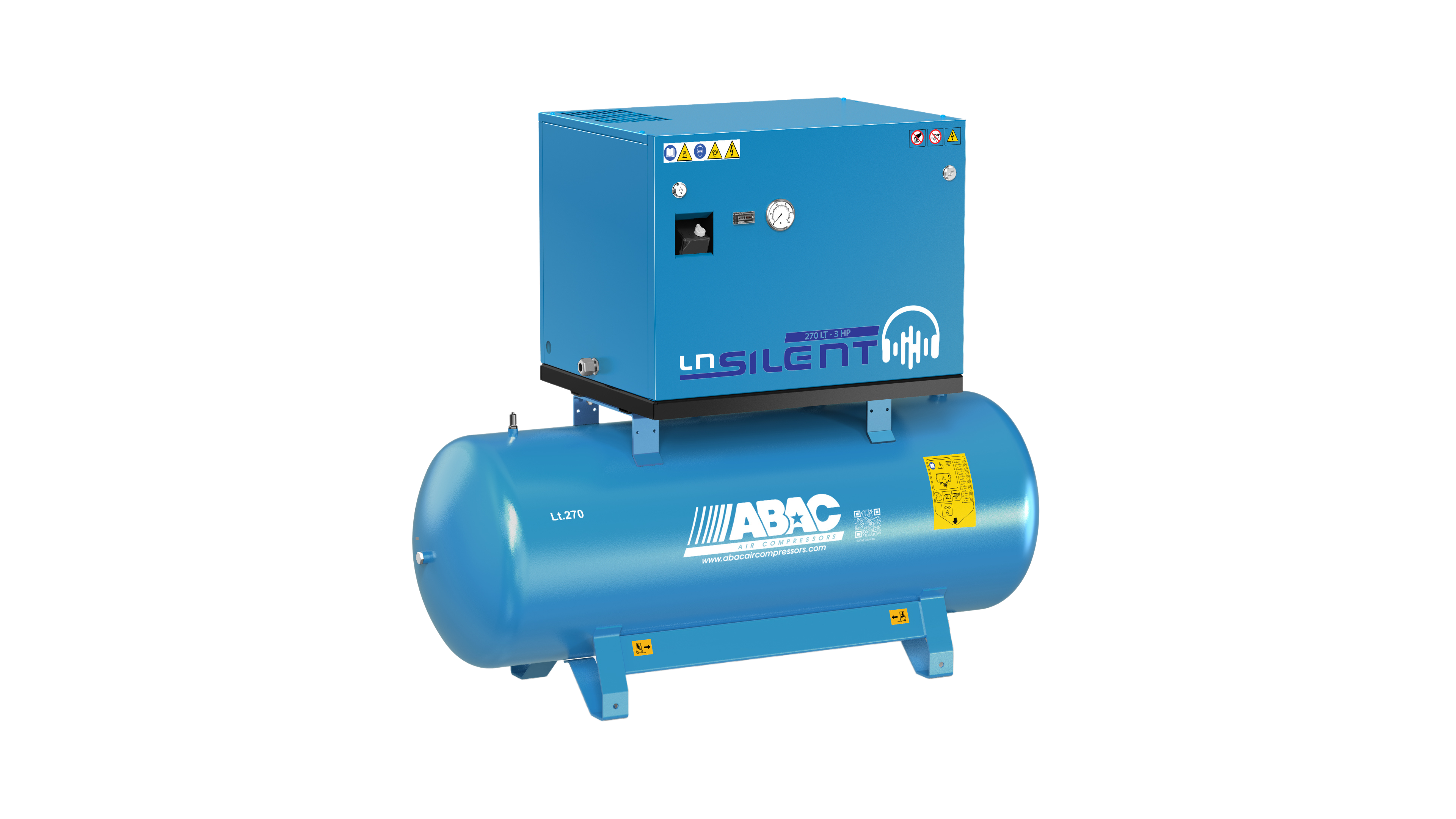 ABAC LN1 A49B 270L Tank Mounted Silenced Air Compressor T5.5 415 Volt 21.1 CFM - 4116026055