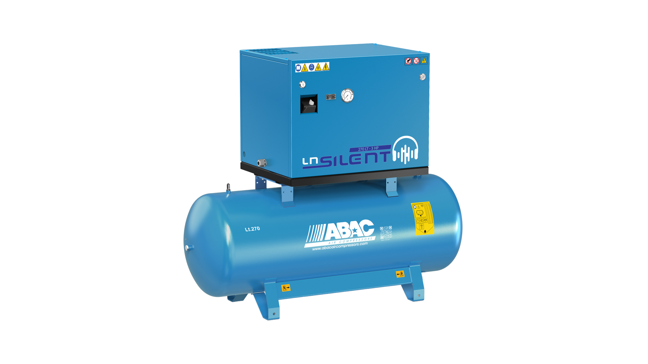 ABAC LN1 A49B 270L Tank Mounted Silenced Air Compressor T5.5 415 Volt 21.1 CFM - 4116026055