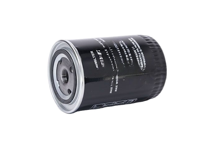 Black oil filter on a white background