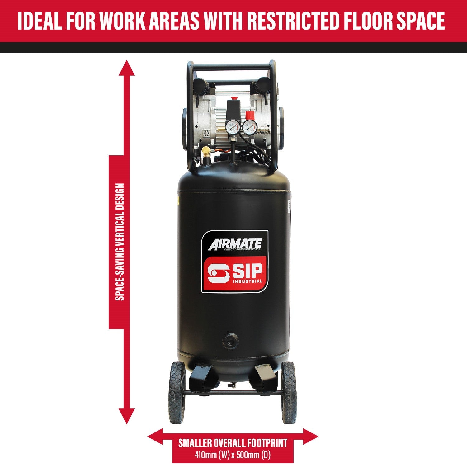 SIP DD 3hp 100ltr Low Noise Vertical Compressor - 05484 - airlinkcompressors.com