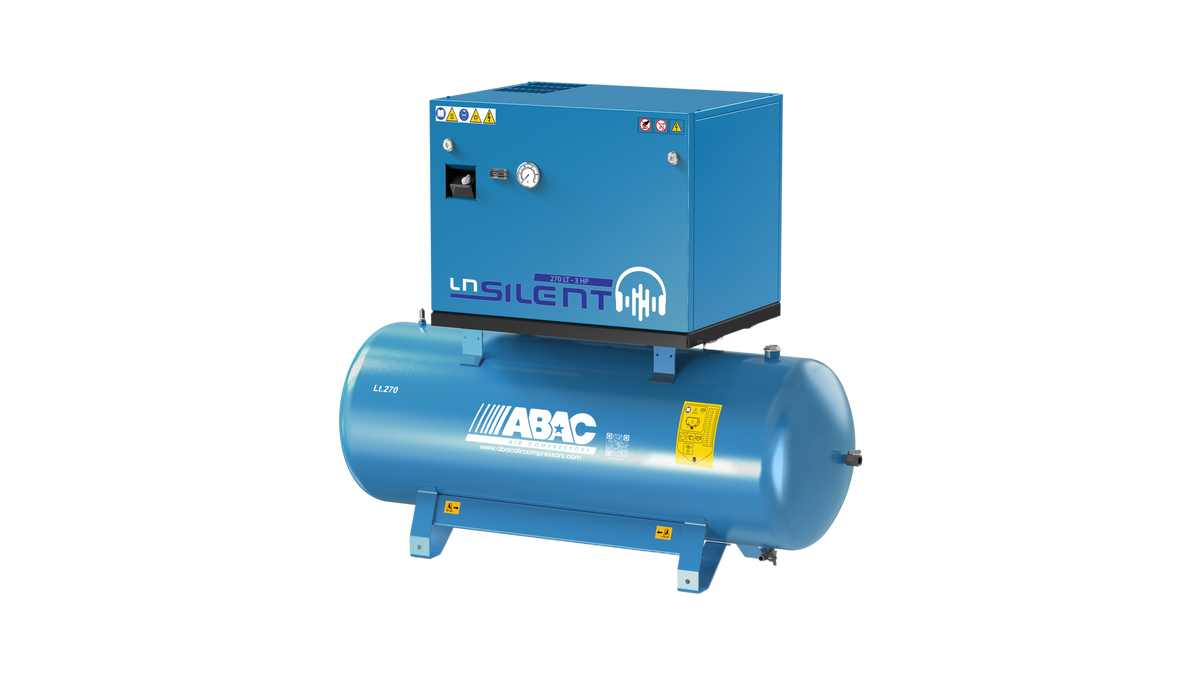 ABAC LN1 A49B 270L Tank Mounted Silenced Air Compressor T5.5 415 Volt 21.1 CFM - 4116026055