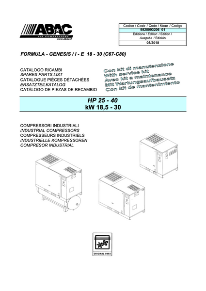 ABAC Formula Genesis 18.5 - 30 kW Parts Manual From 2018