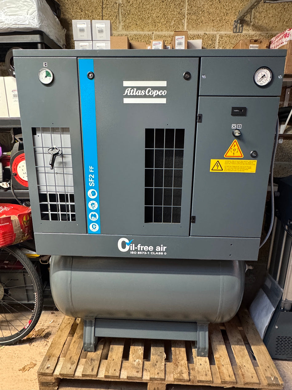 Atlas Copco SF2FF Oil Free 270L, 230V, 8 Bar Tank Mounted Scroll Air Compressor & Dryer