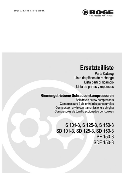 Boge S101-3 to SDF150-3 Compressor Parts Manual From 2022