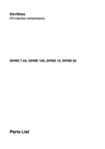Devilbiss Spire 7.5X - 20kW Parts Manual From 2017