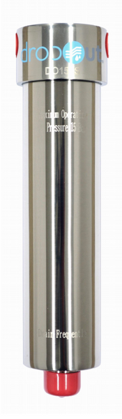 Metallic cylindrical device with 'dropout' branding on a white background