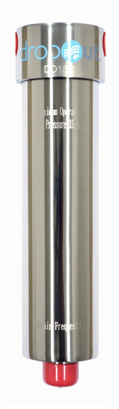 Metallic cylindrical device with 'dropout' branding on a white background