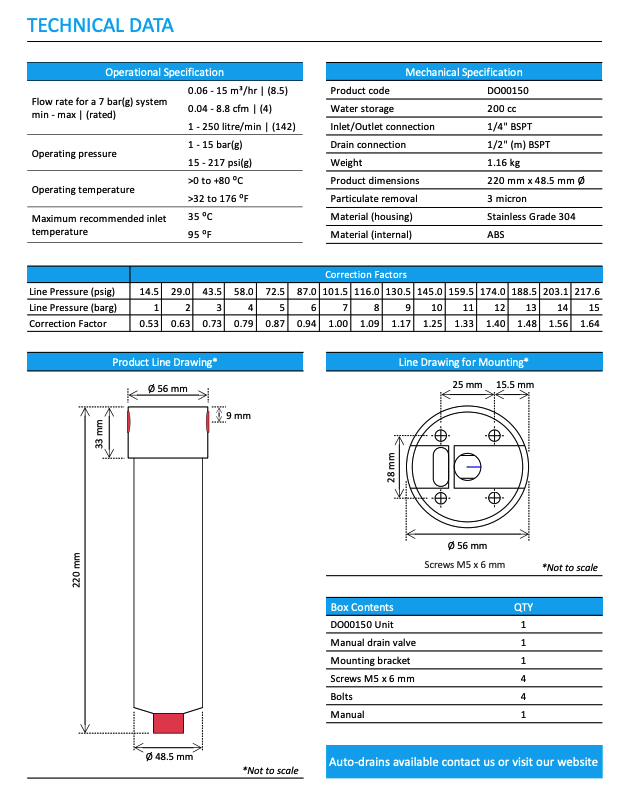 Technical data sheet for a product with specifications and dimensions.