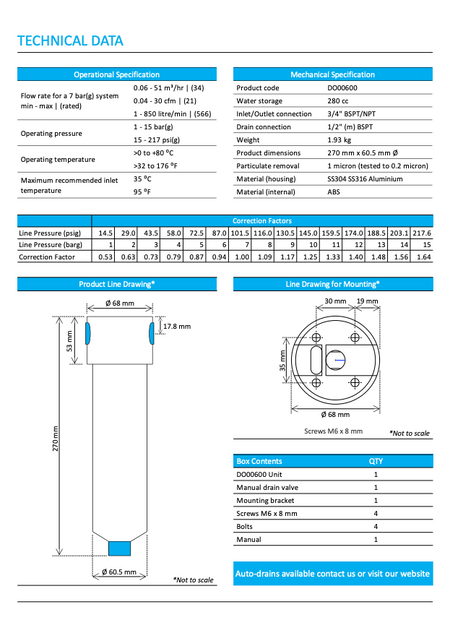 Technical data sheet for a product with dimensions and specifications.