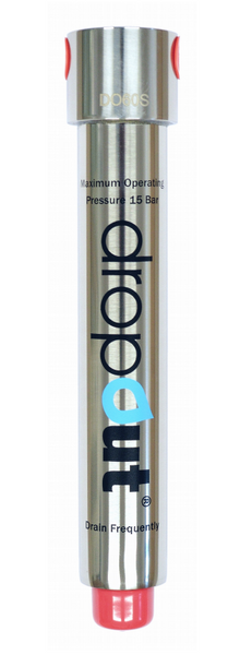 Metallic cylindrical device with 'dropout' branding on a white background