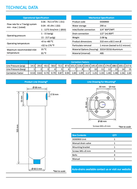Technical data sheet for a product with specifications, dimensions, and component details.