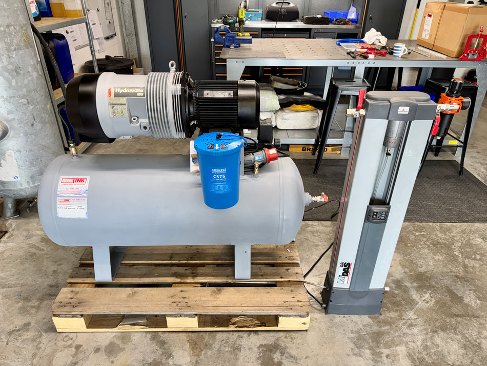 Refurbished Hydrovane 25 (504) 4kW Rotary Vane Compressor, 200L Tank, Parker Zander PNEUDRI MiDAS 7 Dryer & CS75 Separator – 10 bar