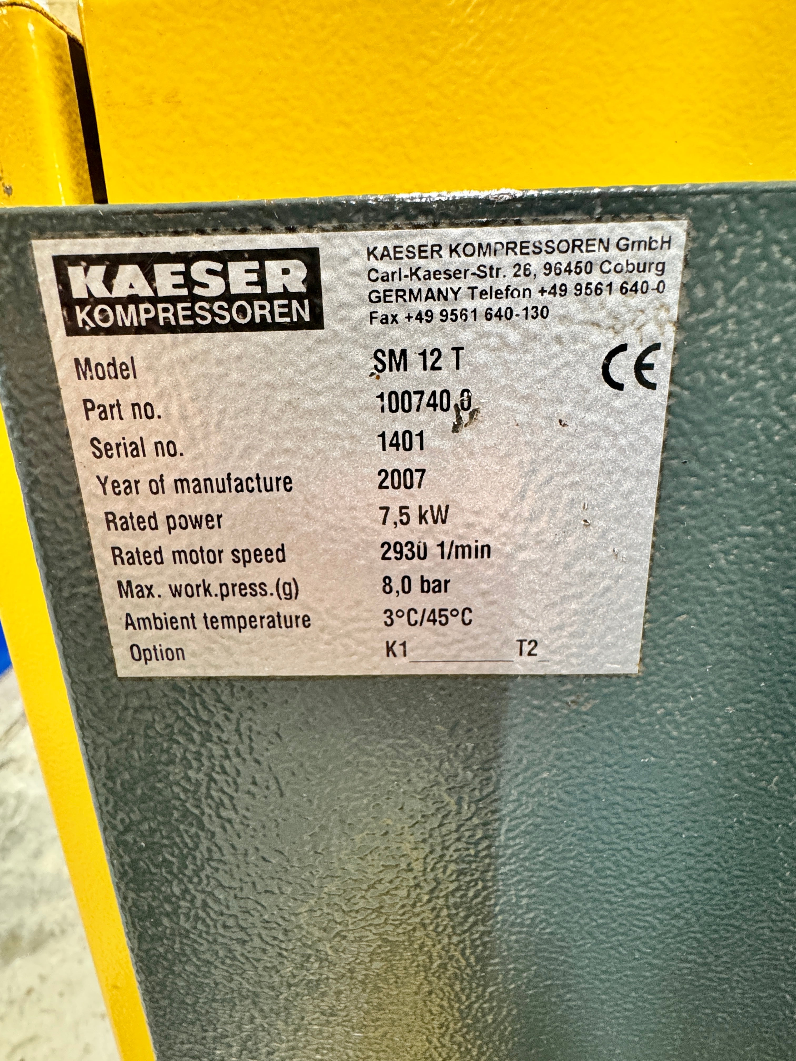 Kaeser Kompressoren label on a piece of equipment