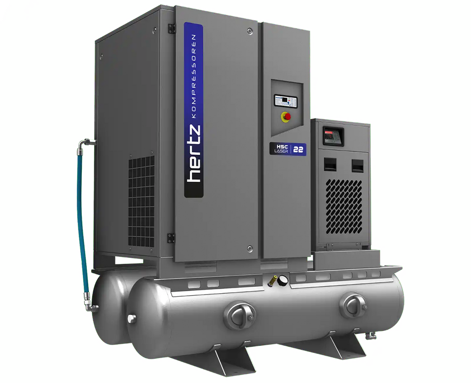 Hertz HSC LASER 22 22kW 14.5/16/20 bar fixed-speed compressor with 500L tank and dryer