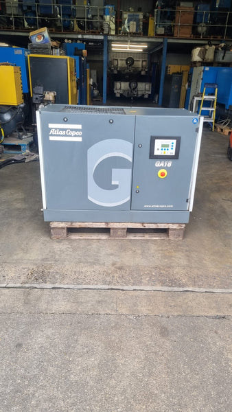 Refurbished Atlas Copco GA18 FF 18.5kW Rotary Screw Compressor with Built-in Dryer – 7.5 bar / 115 CFM