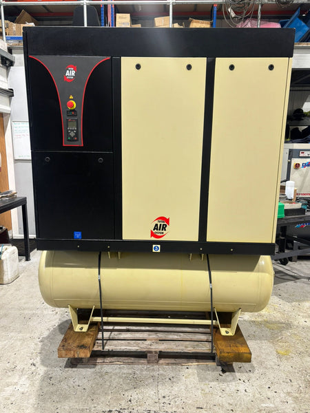 Large industrial air compressor on a pallet in an indoor setting