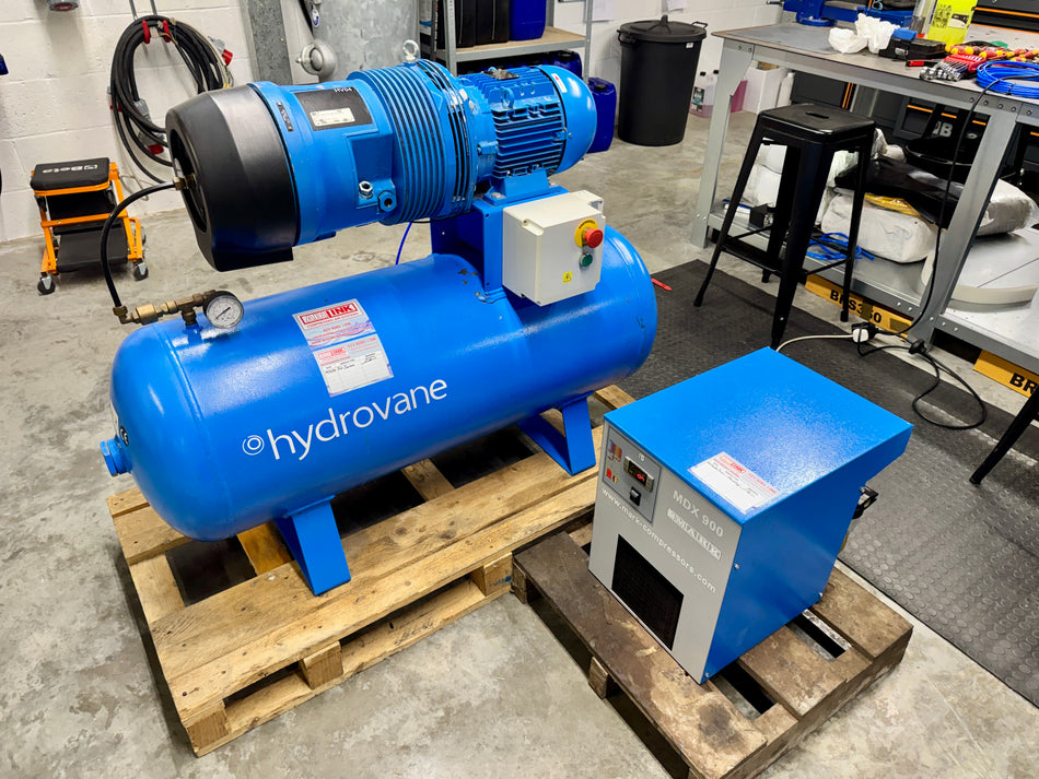 Refurbished Hydrovane HV04 4kW Rotary Vane Compressor on 200L Tank with Dryer, Filters, Auto Drain & CS75 Separator – 10 bar, 24 CFM