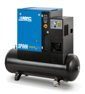 ABAC Spinn 5.5 EI Variable Speed (VSD) 5.5kW Screw Compressor, 200L Tank & Dryer