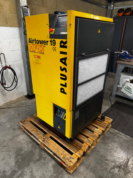 Reconditioned HPC Airtower 19 10 bar screw air compressor with integrated dryer, front view