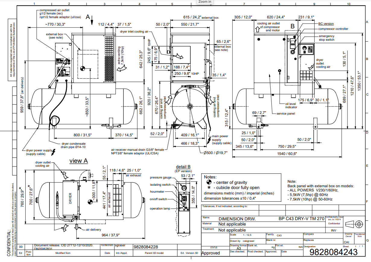 ABAC SPINN 15 E10 15kW 59CFM 10Bar 270L (400V) Compressor & Dryer & 5L Rotair Oil - 4152022653 - airlinkcompressors.com