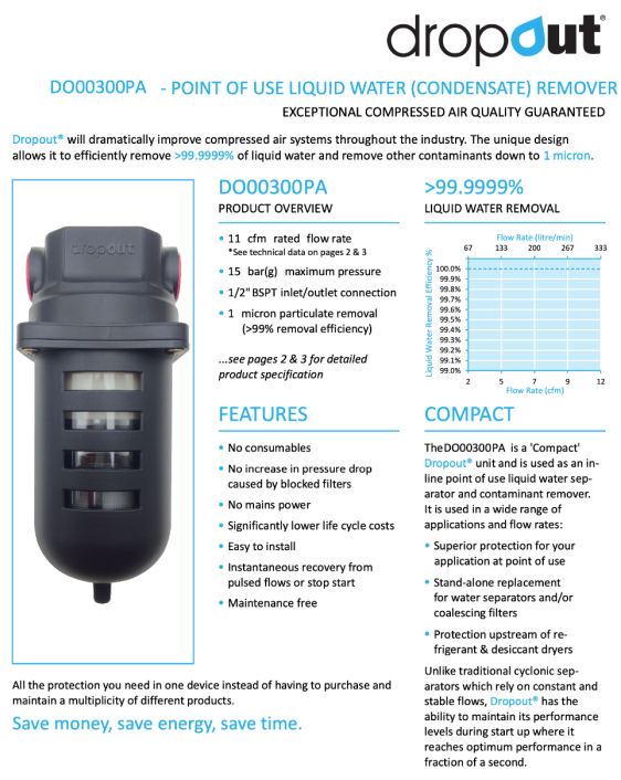 Dropout DDO300A/D 1/2" 11 CFM 99.999% Bulk Water Removal Filter - DO00300AAB