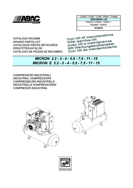 ABAC MICRON 2.2-15kW Parts Manual From 2016