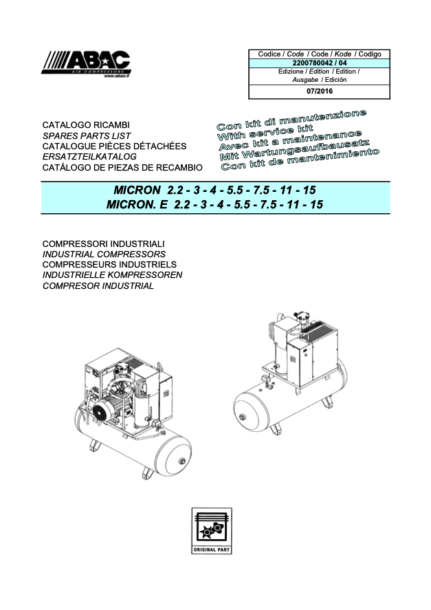 ABAC MICRON 2.2-15kW Parts Manual From 2016