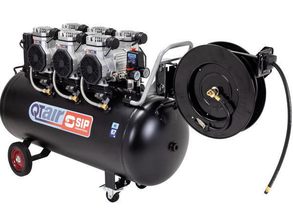 SIP QT DD 4.5hp 200ltr Ultra Low Noise Oil Free Air Compressor & Hose Reel - 05498AHR15