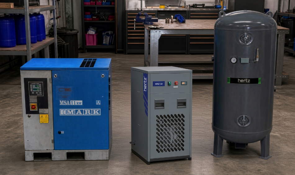 MARK MSA 11 Floor Standing 8 Bar 11kW Air Compressor with Refrigerant Dryer & 500L Tank – Fully Serviced, New ES3000 Board & Belts, 3 Months Warranty