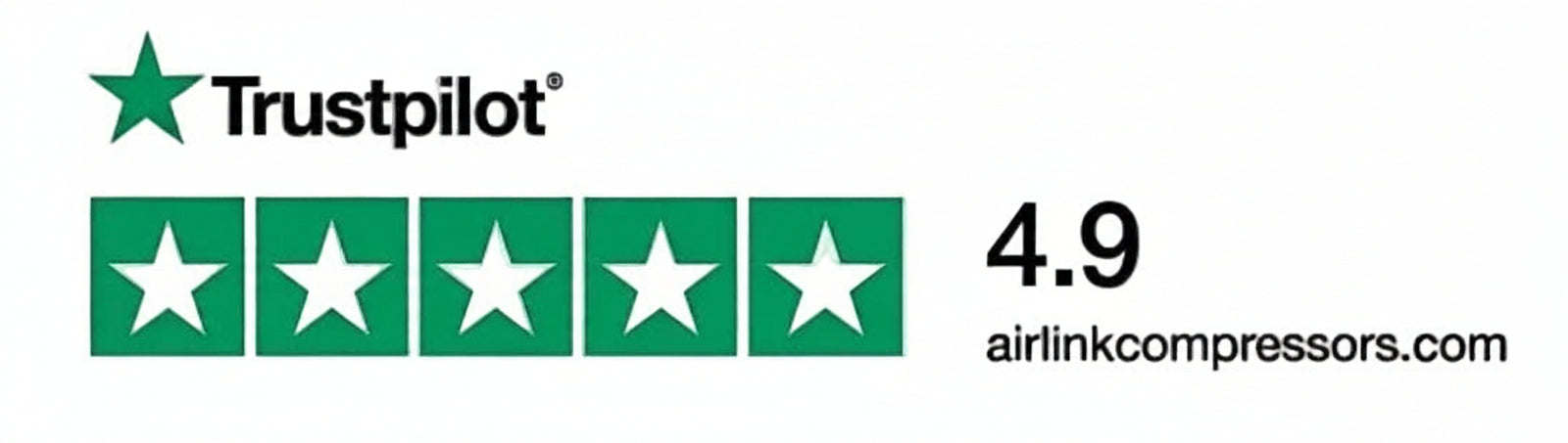 Trustpilot rating for airlink compressors.com with a 4.9 star rating.
