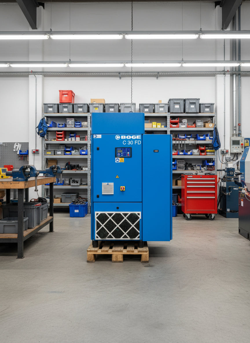 Refurbished BOGE C30FD 22 kW Variable Speed Screw Compressor with Integrated Dryer – 2015, 128 CFM, 8 bar