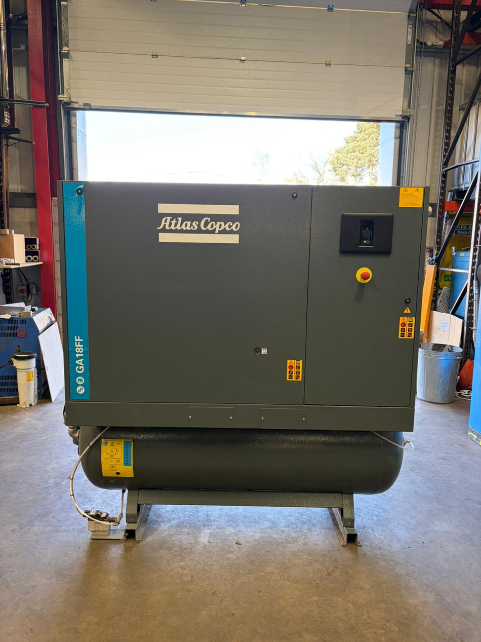 Atlas Copco GA18 FF 18.5kW Rotary Screw Compressor - 2021 Model, ONLY 4430 Hours, With Integrated Dryer & 500L Receiver | Refurbished