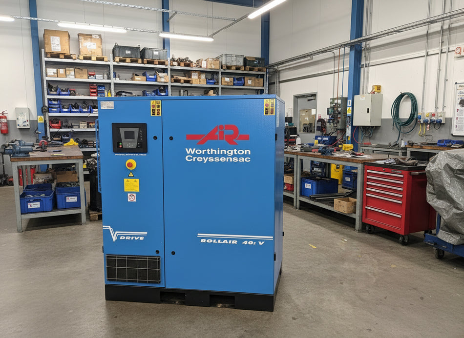 Blue Worthington compressor in an industrial setting