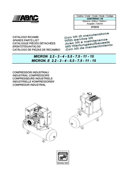 ABAC MICRON 2.2-15kW Parts Manual From 2016 - airlinkcompressors.com