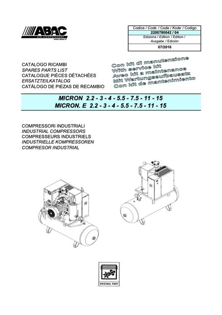 ABAC MICRON 2.2-15kW Parts Manual From 2016 - airlinkcompressors.com