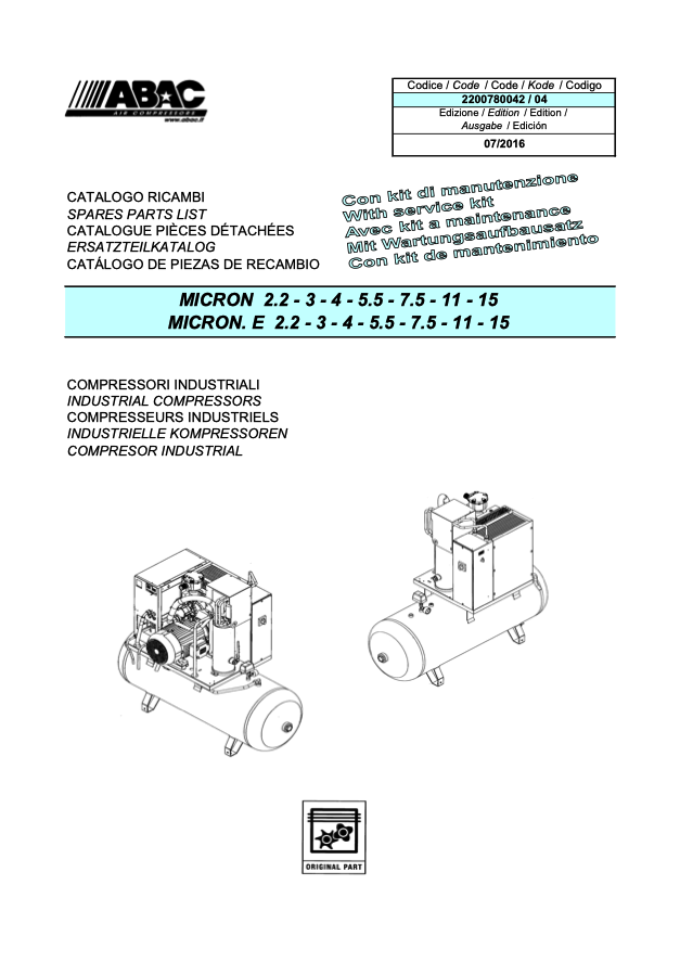 ABAC MICRON 2.2-15kW Parts Manual From 2016 - airlinkcompressors.com