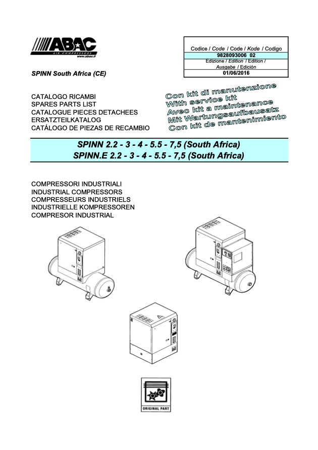 ABAC Spinn 2.2 - 7.5kW Parts Manual (South Africa) From 2016 - airlinkcompressors.com