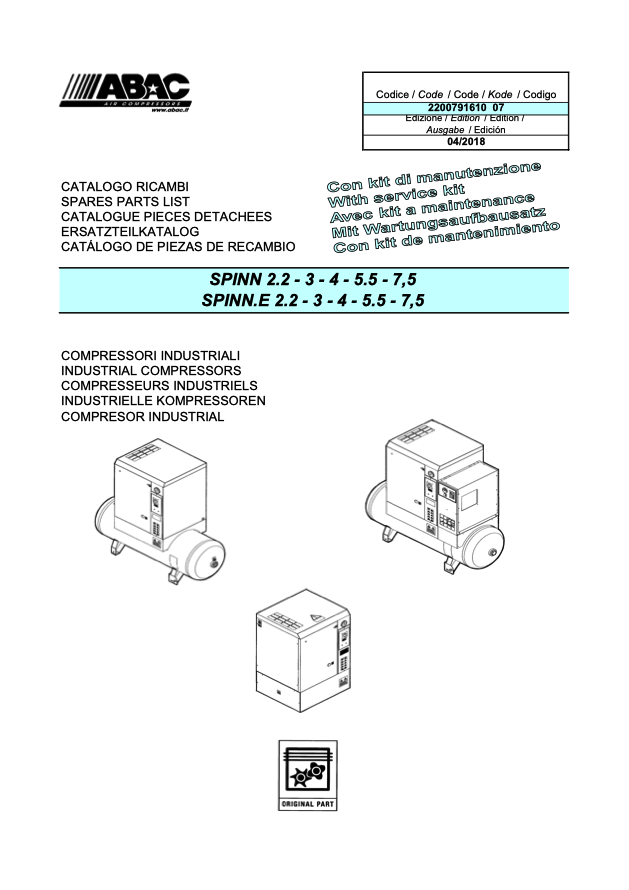 ABAC Spinn (E) 2.2 - 7.5kW Parts Manual From 2018 - airlinkcompressors.com
