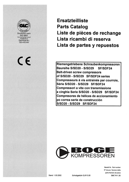 Boge S/SD20 - S/SD29 Compressor Parts Manual From 2002 - airlinkcompressors.com