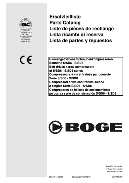 Boge S/SD6 - S/SD8 Parts Manual From 2004 - airlinkcompressors.com