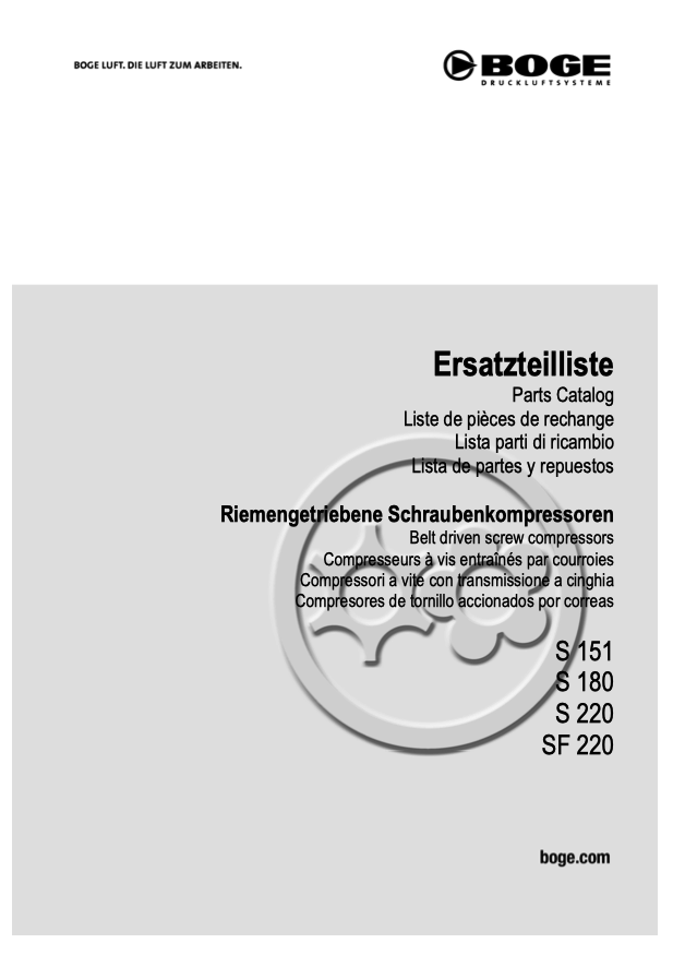Boge S151 to SF220 Compressor Parts Manual From 2021 - airlinkcompressors.com